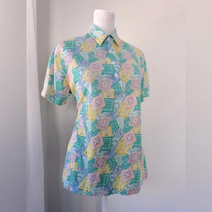 Vintage ‘90s David Smith Pastel Cottagecore Print Short Sleeve Polo Shirt